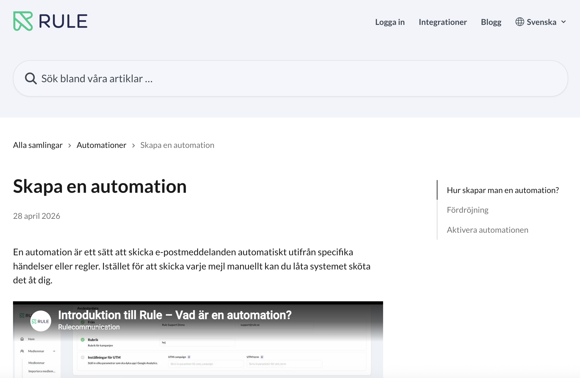 Help Center om automation